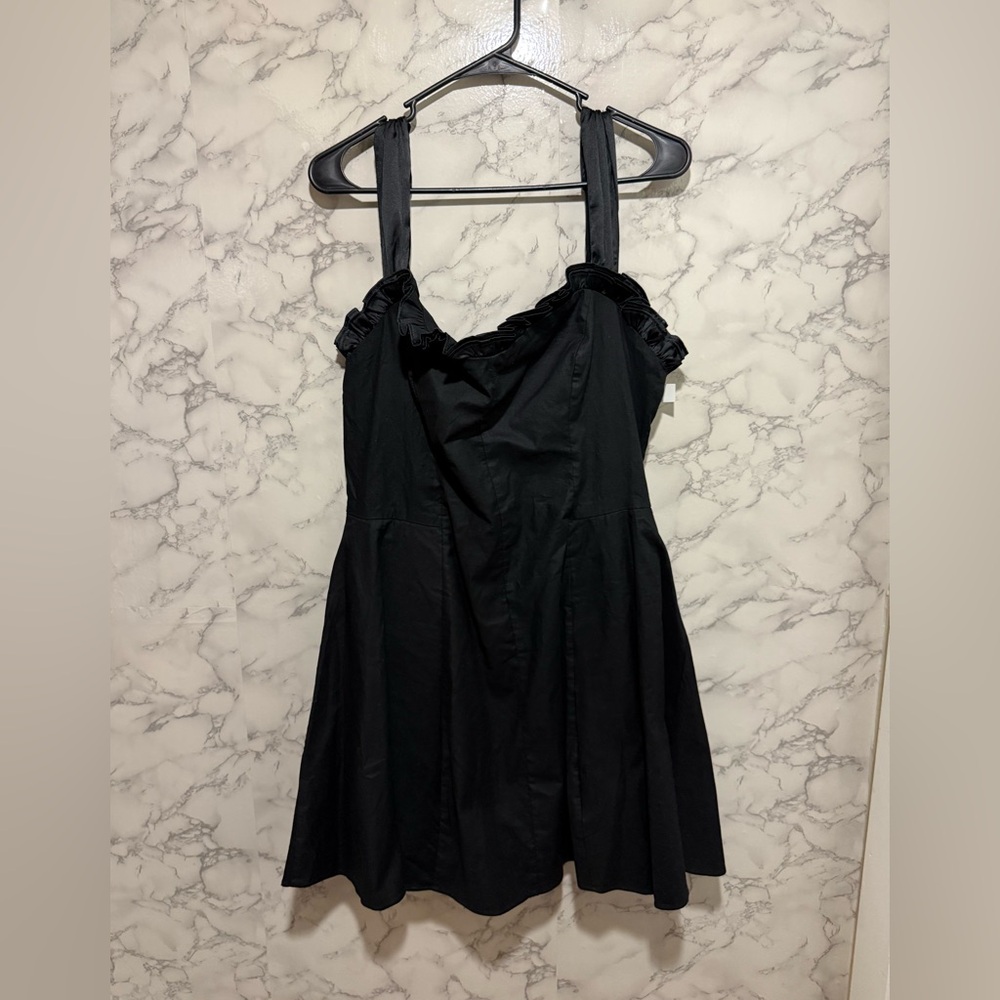 NEW Free People Midnight Magic Stretch Cotton Fit & Flare Black Mini Dress XL - Picture 5 of 11